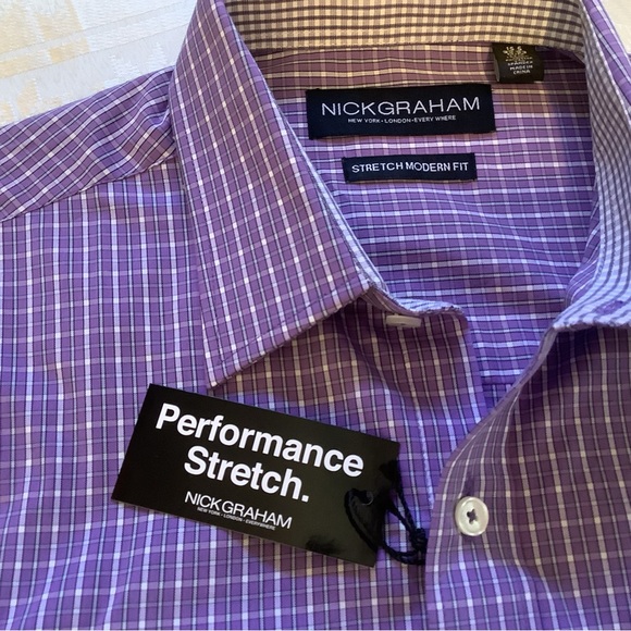 Nick Graham Shirt Men’s Medium Neck 15.5 Collared Long Sleeve Purple/White/Grey - Picture 3 of 8
